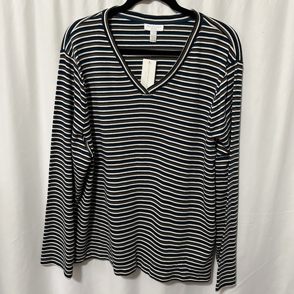 Charter Club Woman Multi Color Sparkle Teal V Neck Long Sleeve Tee 3X - Picture 1 of 10
